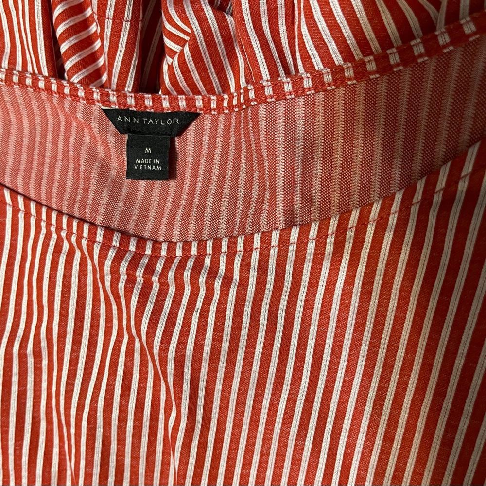Ann Taylor Red Striped Blouse with Tie - Picture 3 of 3